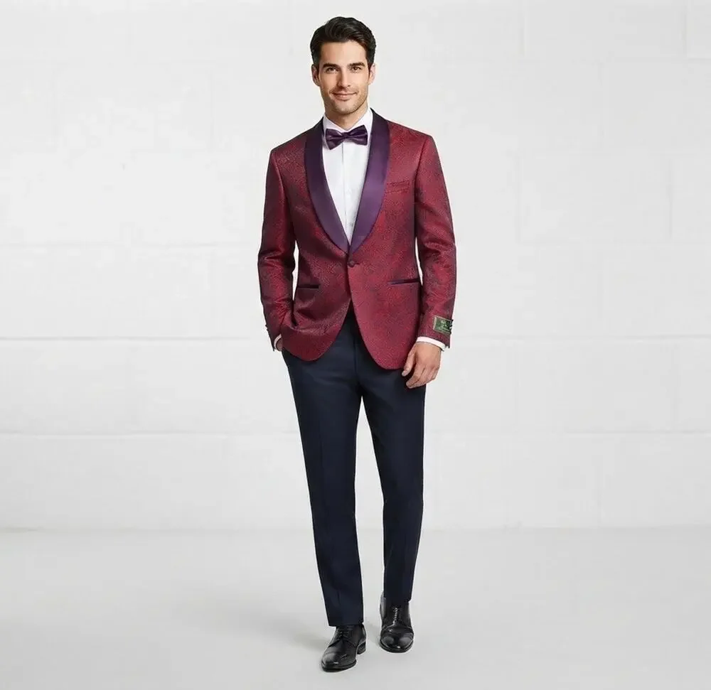 Pietro Scarlatti Mens Tuxedo Suit Blazer Pants Paisley Red Blue US 44 EU 54 T13